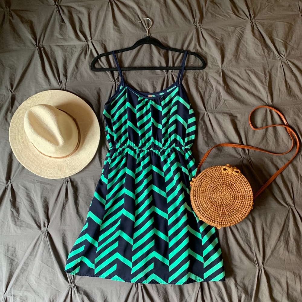 Final touch navy and mint green dress